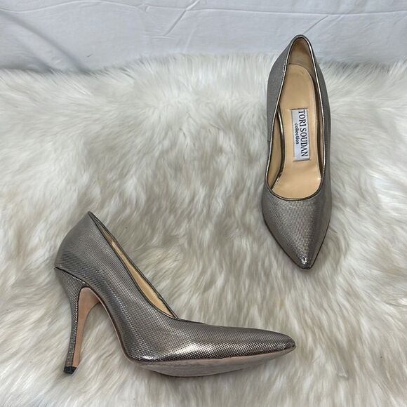 Tori Soudan Collection Gold Textured Heels Sz 40/US 9 - Picture 1 of 7